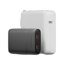 Energea TravelWorld Edge 65 2 Port USB-C 65W Travel Adapter - Gunmetal - شاحن حائط دولي للسفر - حجم صغير - مناسب لجميع دول العالم - 2 فتحتين تايب سي للشحن الذكي والسريع - قوة 65 واط - كفالة 18 شهر