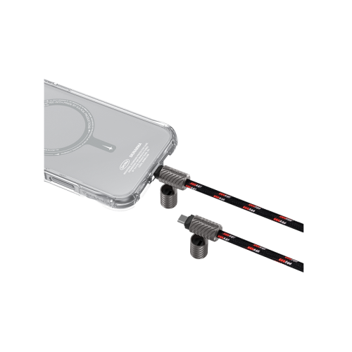 SkinArama Dyno Ve 2-In-1 USB-C To USB-C 240W Lanyard And Charging Cable - Black [B] - خيط علاقة - 2 في 1 - سكين ارما - سلك شحن تايب سي الى تايب سي - قوة 240 واط - يمكنكم اختيار مع كفر شفاف او بدون كفر فقط خيط علاقة
