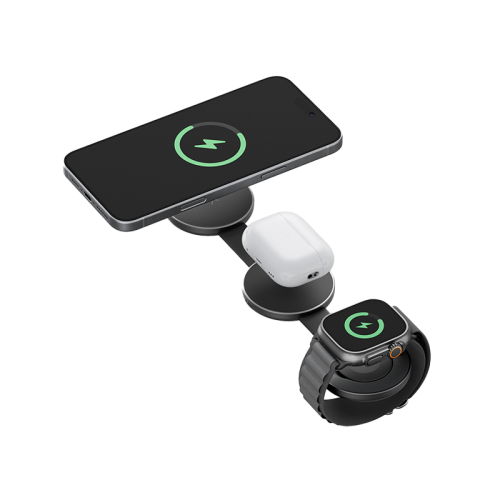 Energea AluMag Trio 3 in 1 Foldable 15W Wireless Charger - Blue [B] - شاحن لاسلكي - 3 في 1يدعم الشحن السريع