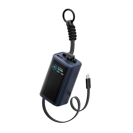 Energea Compac Arc 45W PD 10000mAh Power Bank Built-In USB-C Cable - Blue - بطارية متنقلة - انيرجيا - سعة 10000 - عدد 1 سلك شاحن تايب سي - شاشة رقميه - قوة 45 واط - كفالة 24 شهر