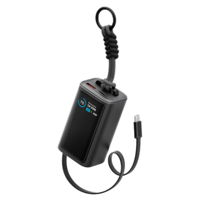 Energea Compac Arc 45W PD 10000mAh Power Bank Built-In USB-C Cable - Gunmetal - بطارية متنقلة - انيرجيا - سعة 10000 - عدد 1 سلك شاحن تايب سي - شاشة رقميه - قوة 45 واط - كفالة 24 شهر