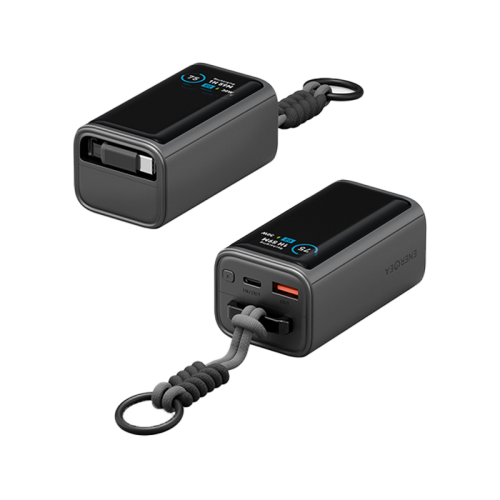 Energea Compac Arc 45W PD 10000mAh Power Bank Built-In USB-C Cable - Gunmetal - بطارية متنقلة - انيرجيا - سعة 10000 - عدد 1 سلك شاحن تايب سي - شاشة رقميه - قوة 45 واط - كفالة 24 شهر