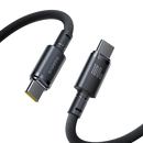 Baseus New Braided Fast Charging Cable USB-C to USB-C 100W 1m - Black [D] - سلك شحن - بيسوس - تايب سي الى تايب سي 100 واط - طول 1 متر - كفالة 12 شهر