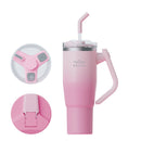Brave Temp Guard Vacuum Insulated Travel Mug – 180° Rotating Handle, 24H Cold & 12H Hot Retention, Leak-Proof Lids, 1200mL/950ml – Pink [S] - مطارة حافظة للحرارة  والبرودة