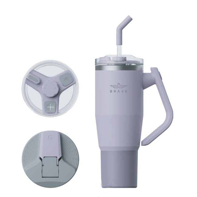Brave Temp Guard Vacuum Insulated Travel Mug – 180° Rotating Handle, 24H Cold & 12H Hot Retention, Leak-Proof Lids, 1200mL/950ml – Purple [S] - مطارة حافظة للحرارة  والبرودة