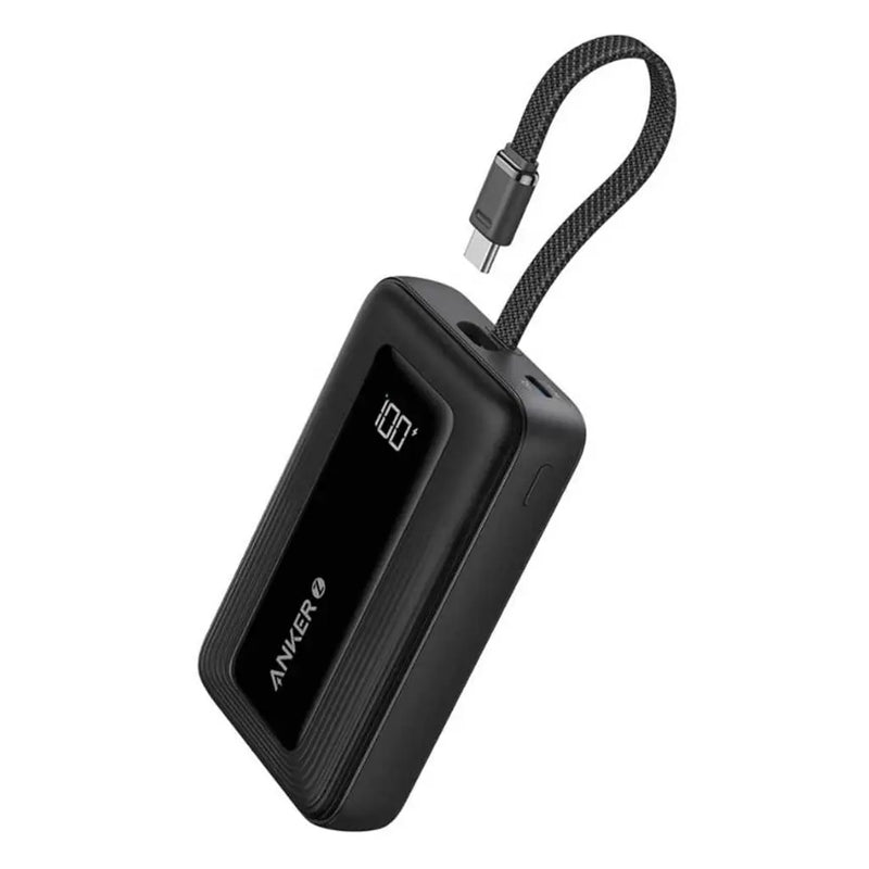 Anker Zolo Power Bank (20K, 30W, Built-In USB-C Cable) - Black [D] - بطارية متنقلة - انكر - سعة 20 آلف ملي امبير - قوة 30 واط - مع سلك شحن تايب سي - كفالة 18 شهر