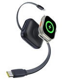 Baseus 100W Retractable Fast Charging Cable with Built-in Apple Watch Wireless Charger - Black [D]  - سلك شحن تايب سي + شحن ساعة ابل - 100 واط