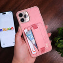 Pink Leather Case with Elastic Grip, Card Slot and Stand - كفر جلد مع مسكة ومحفظة للبطاقات وستاند جانبي