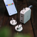 Bazic GoPort Travel 10000mAh 5 in 1 Multi-Functional Universal Wall Charger with 15W Fast Wireless Charging - White - شاحن حائط دولي - 5 في 1 - باور بانك سعة 10000 - سلك شحن ايفون + سلك شحن تايب سي - شاشه رقمية - شاحن لاسلكي - ستاند بالطول والعرض