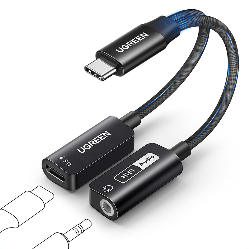 UGREEN USB-C to 3.5mm Audio Adapter with Power Delivery - وصلة لشحن الايفون 15 / 16 والاندرويد والسماعة 3.5 بنفس الوقت - يوجرين - كفالة 12 شهر