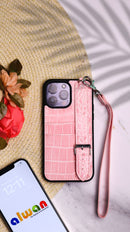 Dana Full Light Pink Leather Case with Card Slot and Strap - كفر مع مسكة شريطة ومكان للبطاقات وخيط علاقة