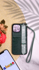 Dana Green Leather Case with Card Slot and Strap - كفر مع مسكة شريطة ومكان للبطاقات وخيط علاقة