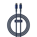 Baseus Tungsten Gold Fast Charging Cable USB-C to USB-C 100W 1m - Blue [D] - سلك شحن - بيسوس - تايب سي الى تايب سي 100 واط - طول 1 متر - كفالة 12 شهر