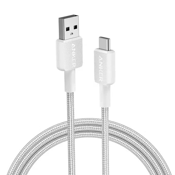 Anker 322 USB-A to USB-C Cable 0.9m Braided - white [D] - سلك شحن - انكر - تايب سي - طول 90 سم - كفالة 18 شهر