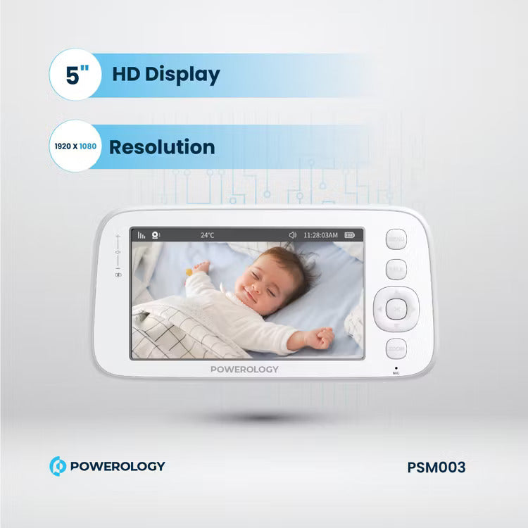 Powerology Monitor - App Baby Camera with  Blue Covers Type-C Charging Interface, Built-in Lullabies  [O] - كاميرا داخلية + شاشة  باورولوجي - كفالة 24 شهر
