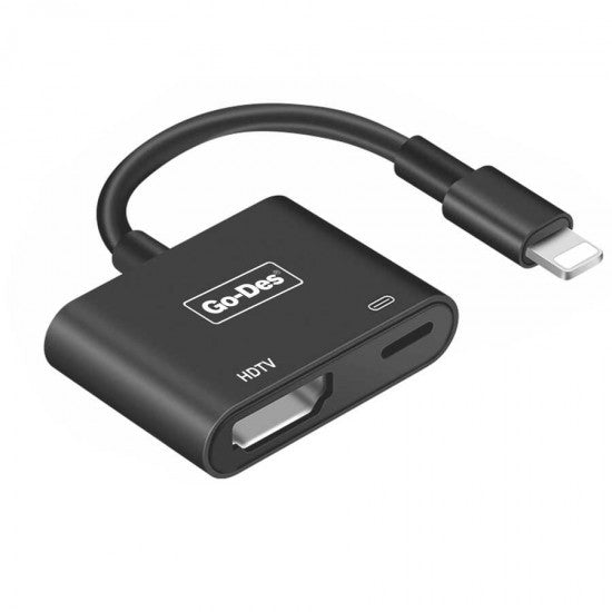 Go-Des 2 in 1 Lightning To  HDMI + VGA Converter - وصلة لايتنينغ - 2 في 1 - اتش دي ام اي + في جي ايه