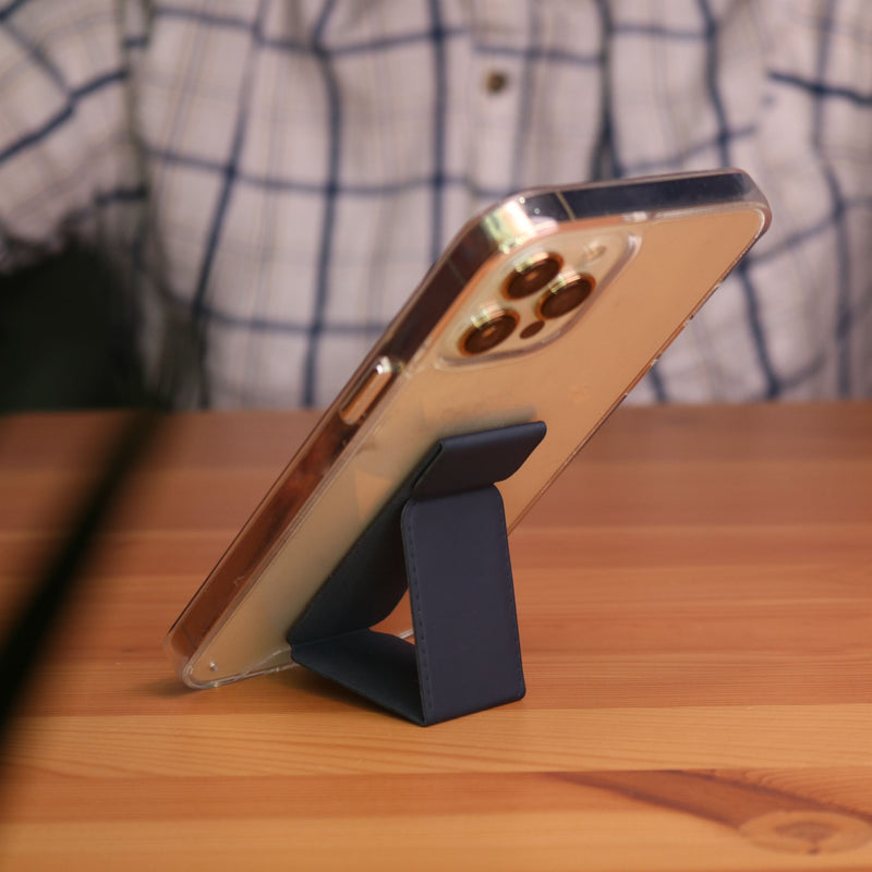 Dark Blue Grip with Clear Case and Grip Horizontal, Vertical and Magnetic Stand - كفر حماية مع مسكة وستاند جانبي ورأسي ومغناطيس للسيارة