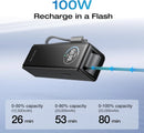 EcoFlow RAPID Power Bank (25,000mAh, 170W, 100W Built-In and Retractable Cables) - Black [D] بطارية متنقلة - بيسوس - سعة 25000 - عدد 2 سلك شاحن تايب سي - شاشة رقميه - قوة 170 واط - كفالة 24 شهر