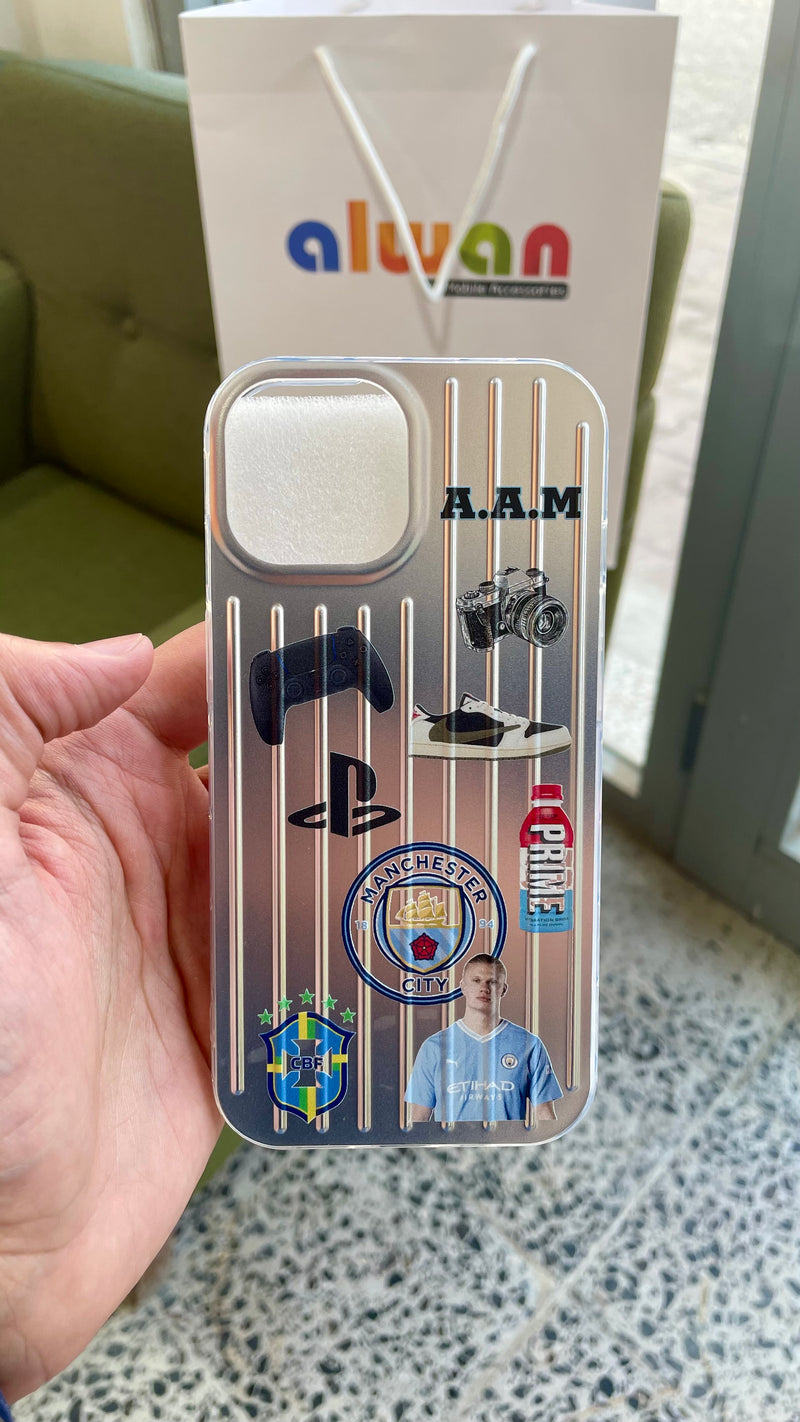 Noufa Silver Phone Case - كفر مع ستيكرز طباعة من اختياركم - الكفر + التصميم + البروفة + الطباعة - سيتم التواصل معكم لتحديد الكلمات والصور