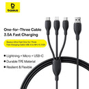 Baseus Ultra-Fast 3-in-1 USB-A to M+L+C 3.5A 1.3m Charging Cable – Black [D] - كيبل 3 في 1 - تايب سي - ايفون - ميكرو - طول 1.3 متر