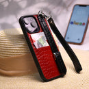 Dana Red with Black Leather Case with Card Slot and Strap - كفر مع مسكة شريطة ومكان للبطاقات وخيط علاقة