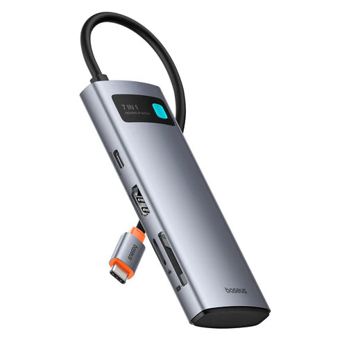 Baseus Metal Gleam 7-Port HUB – Space Grey [D] - وصلة تايب سي - 7 في 1 - لاجهزة الايباد برو والماك بوك - متعددة الاستخدام - كفالة 12 شهر