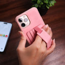 Pink Leather Case with Elastic Grip, Card Slot and Stand - كفر جلد مع مسكة ومحفظة للبطاقات وستاند جانبي