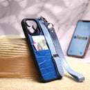 Dana Blue Leather Case with Card Slot and Strap - كفر مع مسكة شريطة ومكان للبطاقات وخيط علاقة