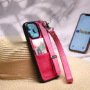 Dana Fuchsia with Pink Leather Case with Card Slot and Strap - كفر مع مسكة شريطة ومكان للبطاقات وخيط علاقة
