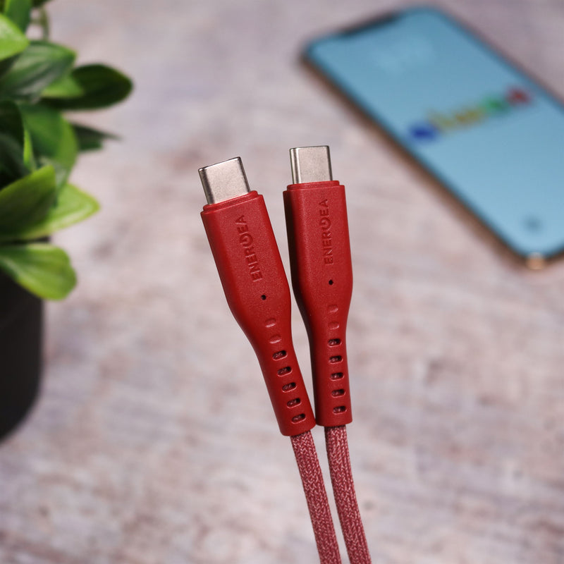 Energea Flow USB-C To USB-C Cable 1.5M - Red [B] - سلك شحن - انيرجيا - تايب سي الي تايب سي - طول متر ونصف - كفالة 5 سنين