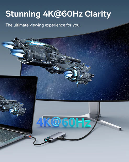 Baseus Metal Gleam 7-Port HUB – Space Grey [D] - وصلة تايب سي - 7 في 1 - لاجهزة الايباد برو والماك بوك - متعددة الاستخدام - كفالة 12 شهر