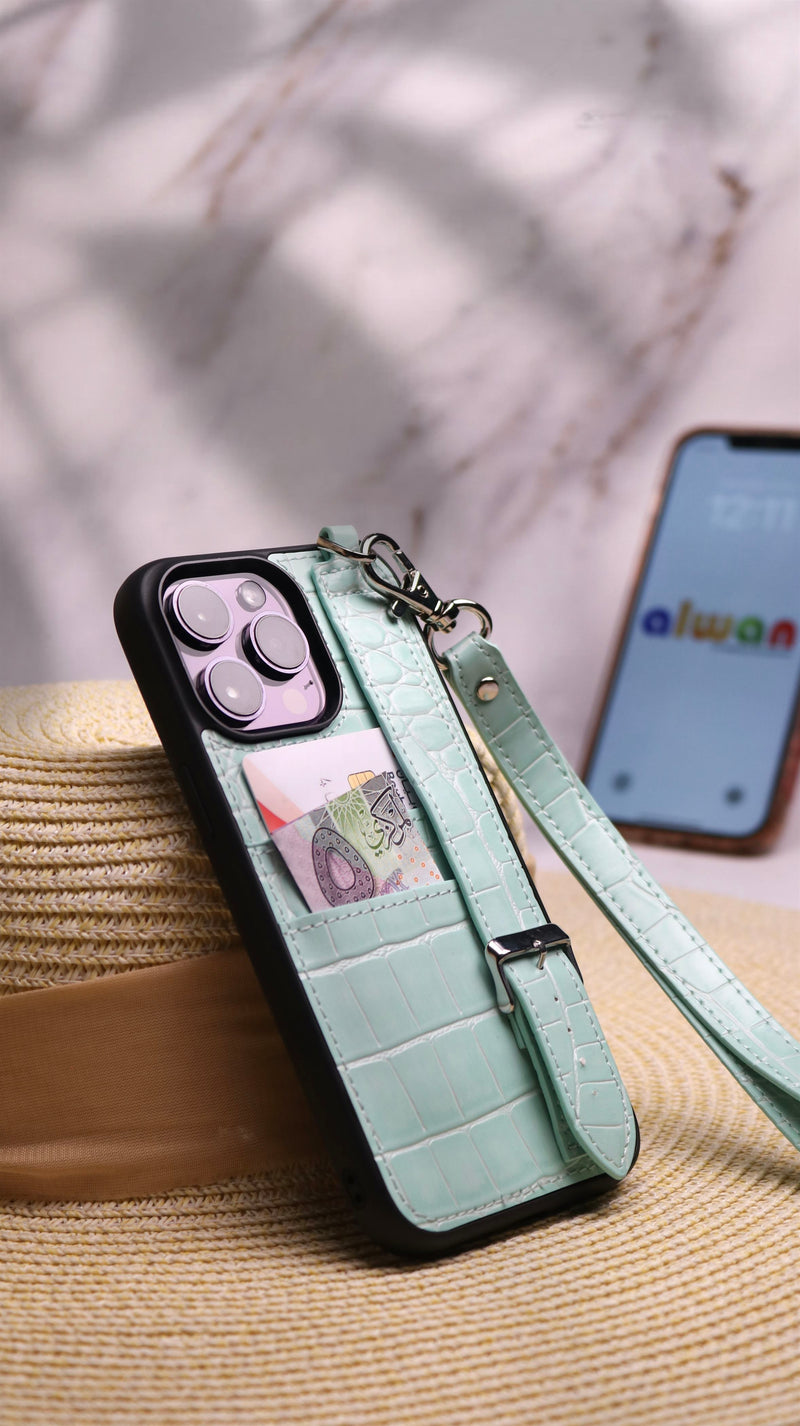 Dana Tiffany Leather Case with Card Slot and Strap - كفر مع مسكة شريطة ومكان للبطاقات وخيط علاقة
