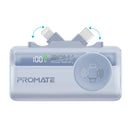 Promate Power Bank, 5000mAh Mini 20W USB-C - Lightning , Apple Watch Charger - LED Display Blue -  بطارية متنقلة - مع شاحن تايب سي + شاحن ايفون - سعة 5000 ملي امبير + شاشة رقميه + شاحن ساعة ابل - لأجهزة الاندرويد والايفون - كفالة 24 شهر