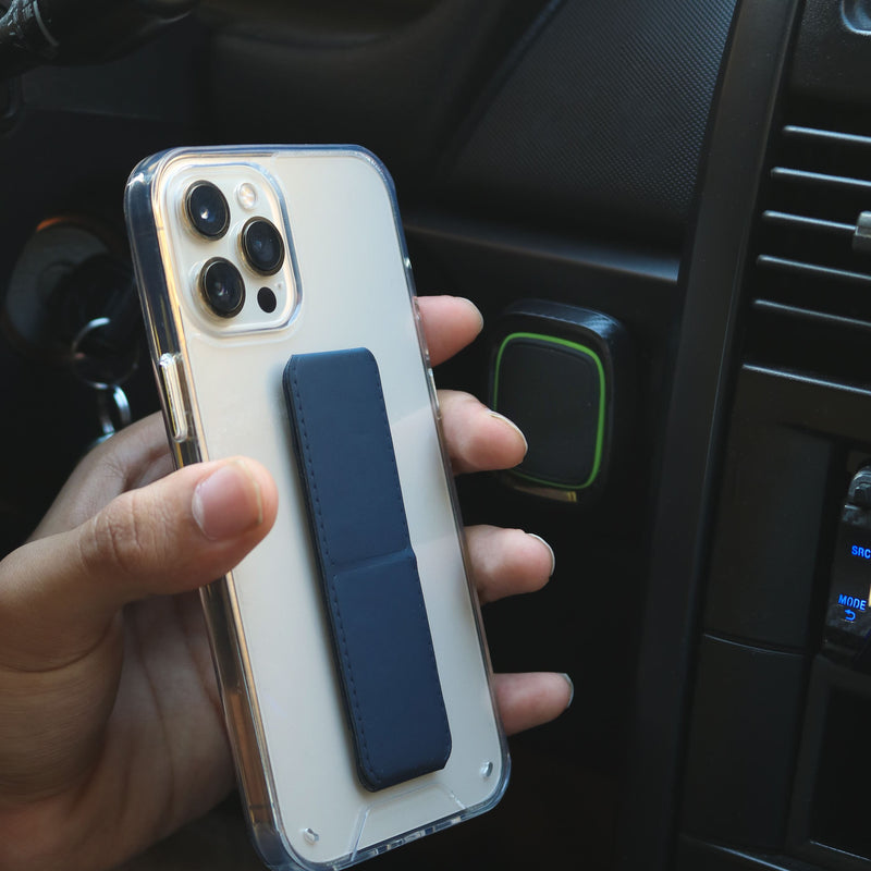 Dark Blue Grip with Clear Case and Grip Horizontal, Vertical and Magnetic Stand - كفر حماية مع مسكة وستاند جانبي ورأسي ومغناطيس للسيارة