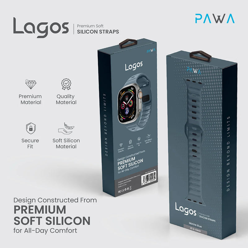 PAWA - Lagos Premium Soft Silicon Straps - Marine Blue - سير ساعه أبل واتش