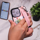 Dana Full Light Pink Leather Case with Card Slot and Strap - كفر مع مسكة شريطة ومكان للبطاقات وخيط علاقة
