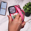 Dana Fuchsia with Pink Leather Case with Card Slot and Strap - كفر مع مسكة شريطة ومكان للبطاقات وخيط علاقة