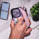 Dana Purple with Pink Strap Leather Case with Card Slot and Strap - كفر مع مسكة شريطة ومكان للبطاقات وخيط علاقة