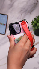 Dana Pink with Fuchsia Leather Case with Card Slot and Strap - كفر مع مسكة شريطة ومكان للبطاقات وخيط علاقة
