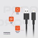 Porodo USB-A to Lightning Durable Charging Cable Black - سلك شحن ايفون - بورودو - طول 1.2 سم - كفالة 24 شهر