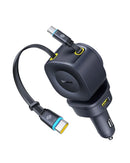 Baseus PrimeTrip VR2 Max 4-in-1 Car Charger with Dual Retractable Cable 100W – Black [D] - شاحن ولاعة للسيارة - بيسوس - قوة 100 واط - 4 في 1 - 1 منفذ تايب سي للشحن السريع - 1 منفذ يو اس بي - كفالة 12 شهر
