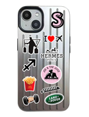 Noufa Silver Phone Case - كفر مع ستيكرز طباعة من اختياركم - الكفر + التصميم + البروفة + الطباعة - سيتم التواصل معكم لتحديد الكلمات والصور