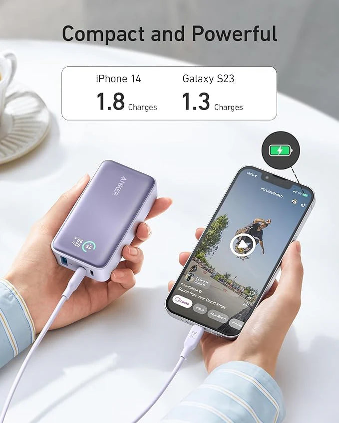 Anker 533 Power Bank (PowerCore 30W) 10000 PD - White [D] - بطارية متنقلة - انكر - قوة 10000 - 30 واط - شاشة رقمية - خاصية الشحن السريع - كفالة 18 شهر