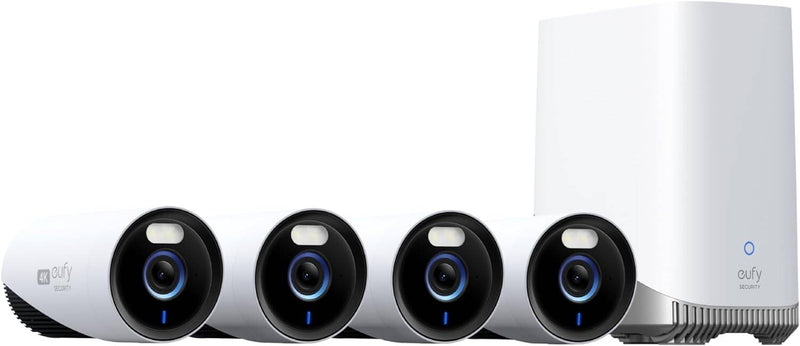 EufyCam E330 (Professional) 4-Cam Kit, 4K Outdoor Security Camera System,1TB Hard Drive Included [D] - 4K كاميرا - يوفي الذكية - قاعدة كاميرات مدمج معها مساحة تخزين 1 تيرا بايت + 4 كاميرات خارجيه - مع تمديدات - مقاومة للماء والغبار - انكر - كفاله 12شهر