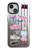 Noufa Silver Phone Case - كفر مع ستيكرز طباعة من اختياركم - الكفر + التصميم + البروفة + الطباعة - سيتم التواصل معكم لتحديد الكلمات والصور