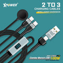 XPower Combo Watch 6-in-1 Digital Charging Cable 1.2M  - Black [BU]- سلك شحن - 6 في 1 - تايب سي الي  تايب سي - شاحن مدمج للساعات الذكية - طول 1.2 متر - كفالة 12 شهر
