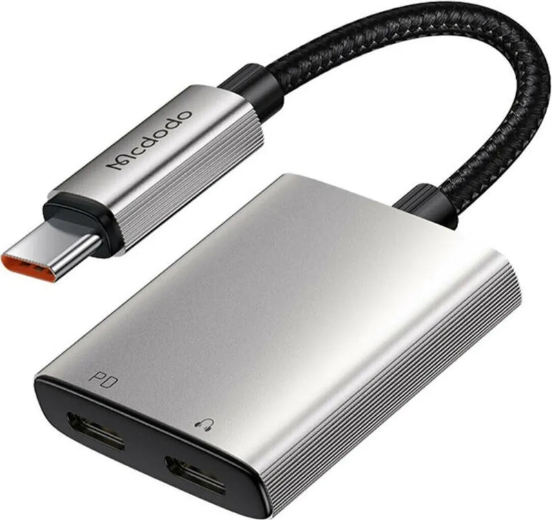 Mcdodo USB-C Audio + Charger Adapter USB-C - وصلة لشحن الايفون 15 والسماعة بنفس الوقت - كفالة 12 شهر