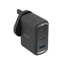 PAWA Vector 70W Triple Port Gan Charger - شاحن حائط - قوة 70 واط - 2 منفذ تايب سي + منفذ للشحن السريع  كفالة 12 شهر
