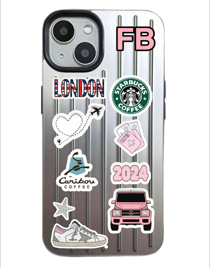 Noufa Silver Phone Case - كفر مع ستيكرز طباعة من اختياركم - الكفر + التصميم + البروفة + الطباعة - سيتم التواصل معكم لتحديد الكلمات والصور