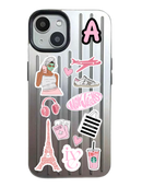 Noufa Silver Phone Case - كفر مع ستيكرز طباعة من اختياركم - الكفر + التصميم + البروفة + الطباعة - سيتم التواصل معكم لتحديد الكلمات والصور